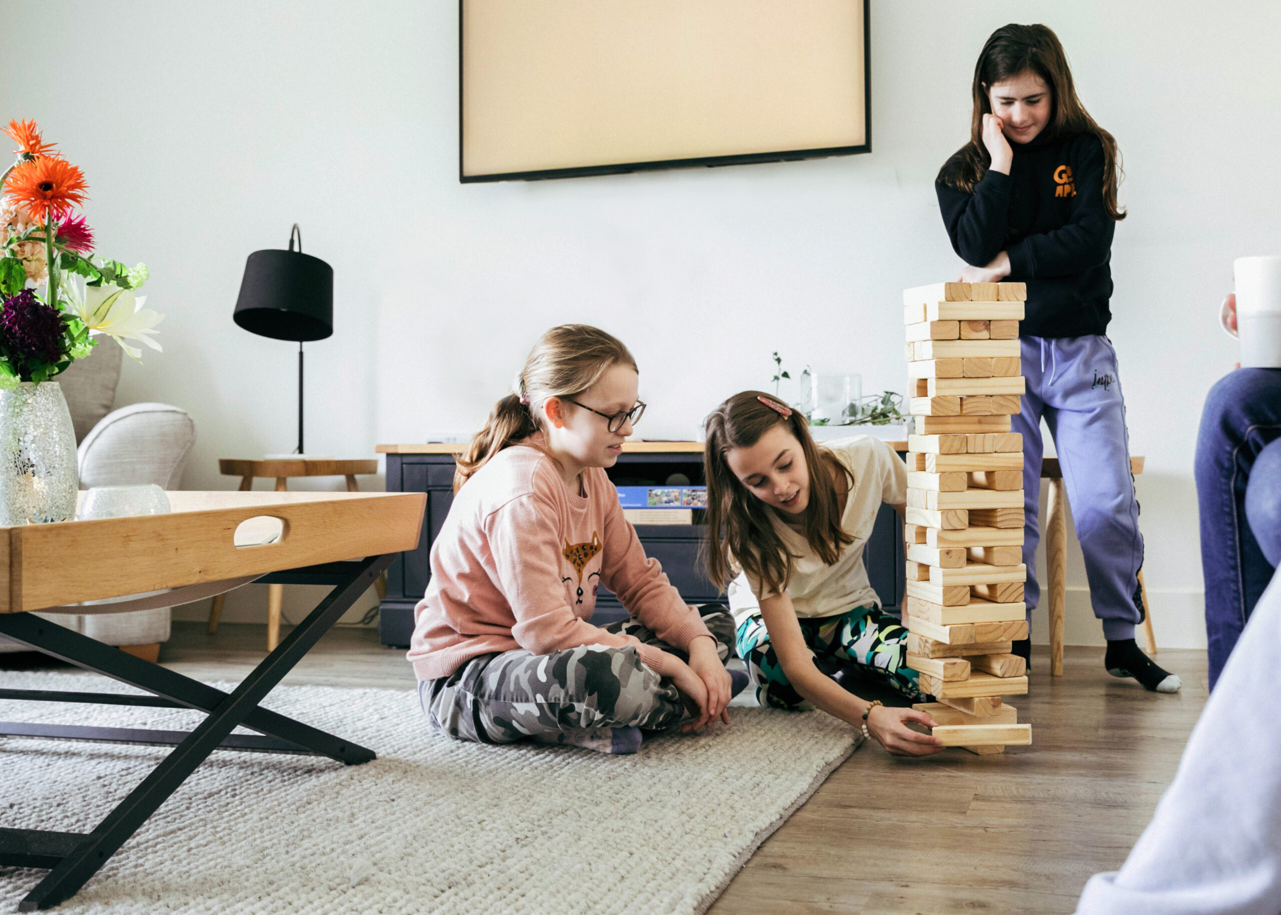 Children and tweens playing board games