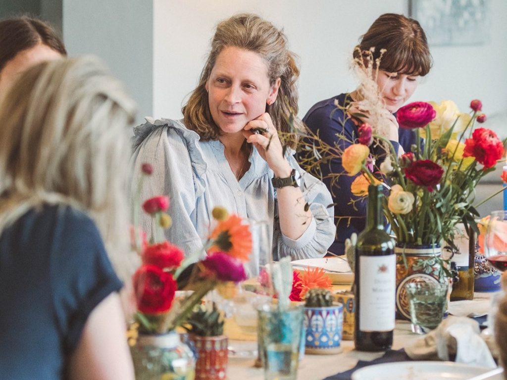 adult dinner with flowers